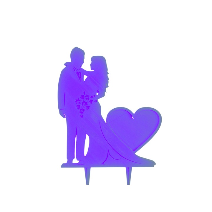 Декорация за торта, сватба, 17,8 х 12 см светло лилаво