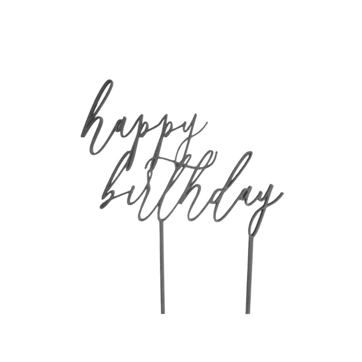 Декорация за торта, надпис "HAPPY BIRTHDAY", 19 х 15,5 см, сребрист