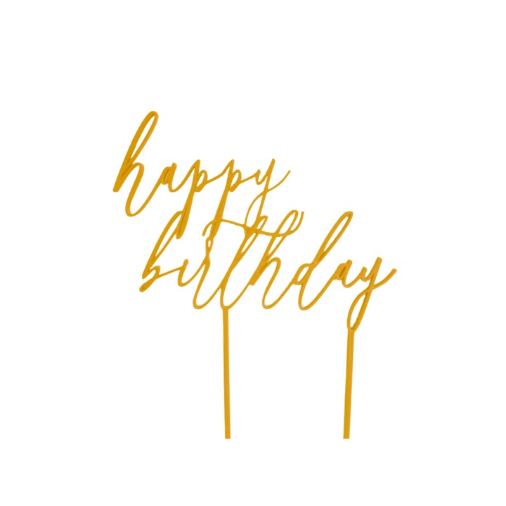 Декорация за торта, щастие "HAPPY BIRTHDAY", рожден ден, 19 х 15,5 см златисто