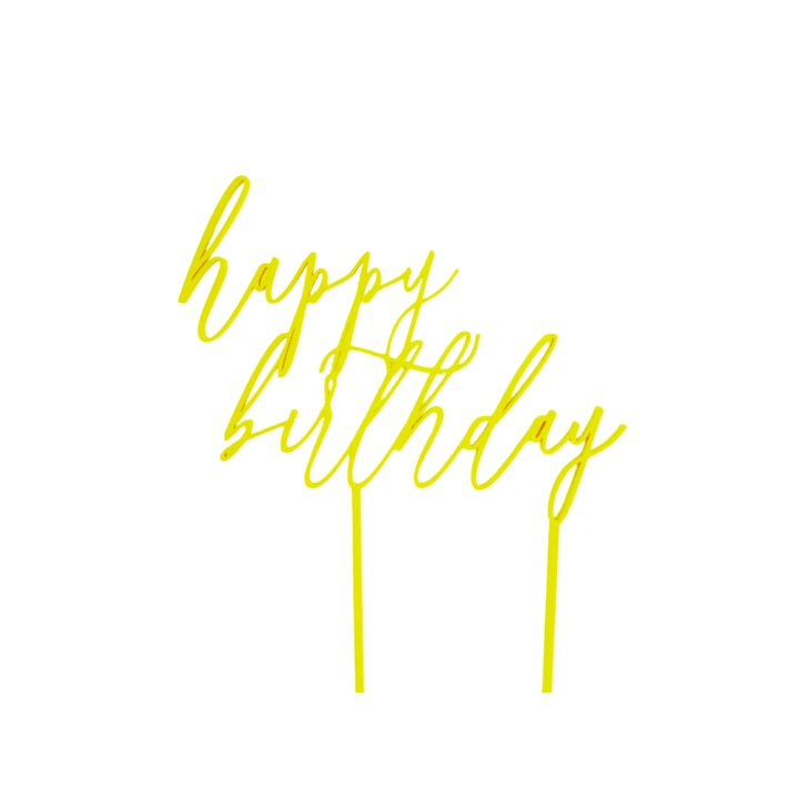 Декорация за торта, щастие "HAPPY BIRTHDAY", рожден ден, 19 х 15,5 см жълто