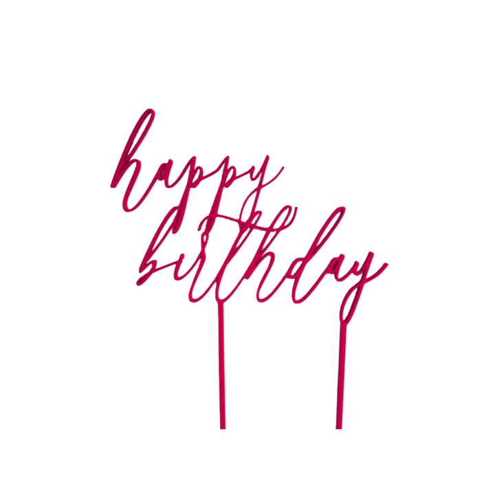 Декорация за торта, щастие "HAPPY BIRTHDAY", рожден ден, 19 х 15,5 см малиново розово