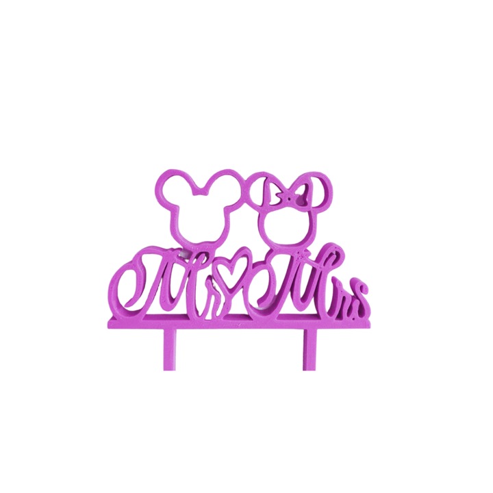 Tortafedő dekoráció, "MR AND MRS MICKEY AND MINNIE" szerelem varázsa, Disney modell, 9,9 x 11,5 cm világos lila