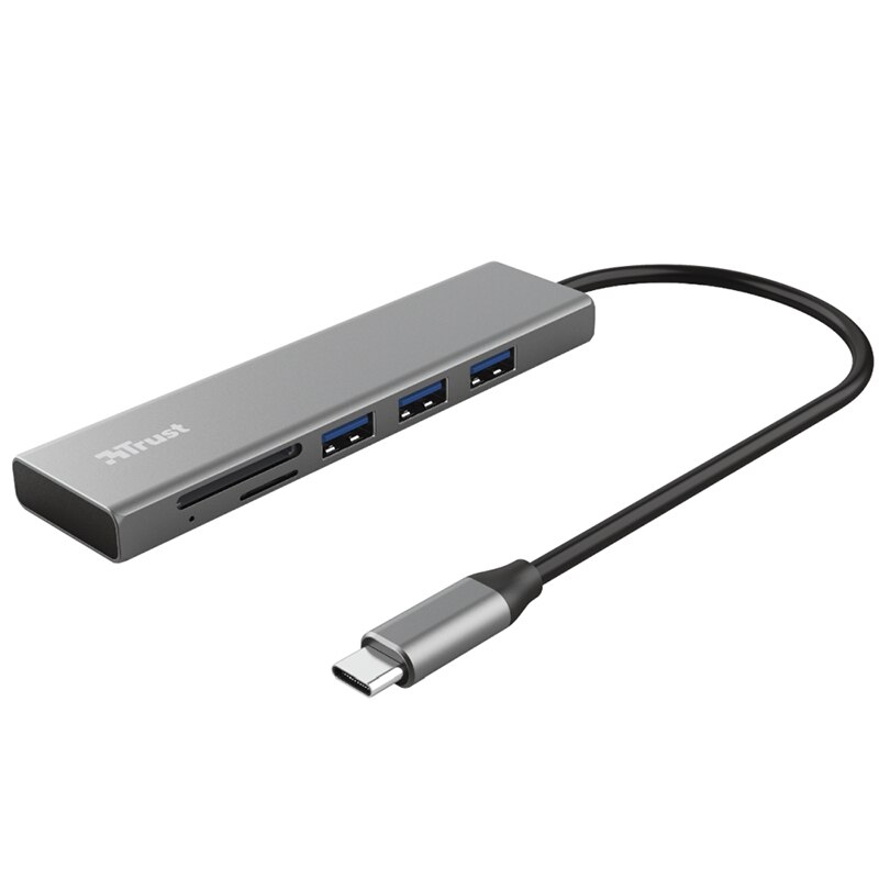 USB хъб Trust, 3x USB-A порта, SD и micro-SD четци за карти, USB-C ...