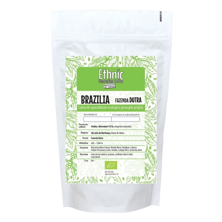 Специално екологично кафе Brazil Fazendas Dutra Arabica, печено и смляно, Ethnic Plantation Coffee, 250g RO-ECO-008