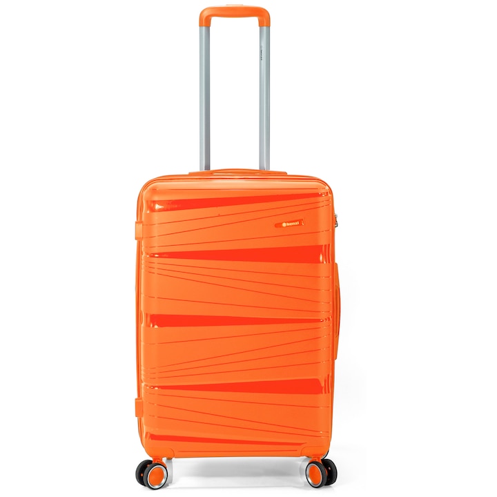 Куфар Benzi BZ 5699, за ръчен багаж, Полипропилен, с 4 колела, 56 см, Оранжев