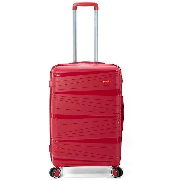 Куфар Benzi BZ 5699, за ръчен багаж, Полипропилен, с 4 колела, 56 см, Червен