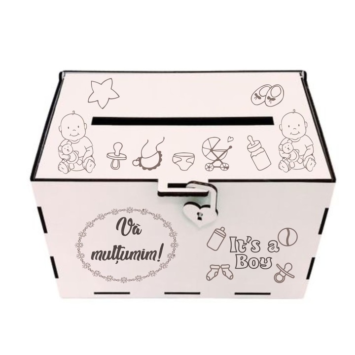 Cutie Dar, Botez, It a Boy, Alb, Lemn, 30x20x20 Cm, EVECDB004