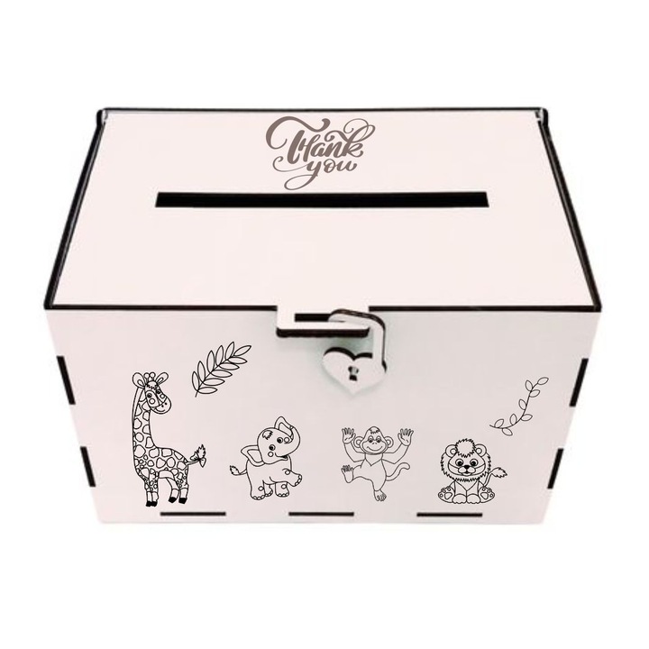 Cutie Dar, Botez, Jungla, Safari, Alb, Lemn, 30x20x20 Cm, EVECDB012