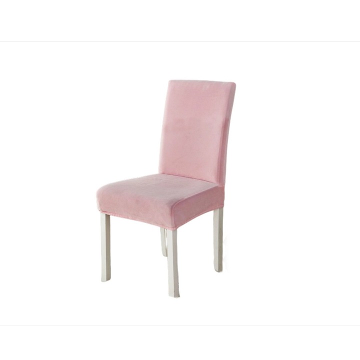 Set 4 huse universale pentru scaun, din catifea, Roz pudrat