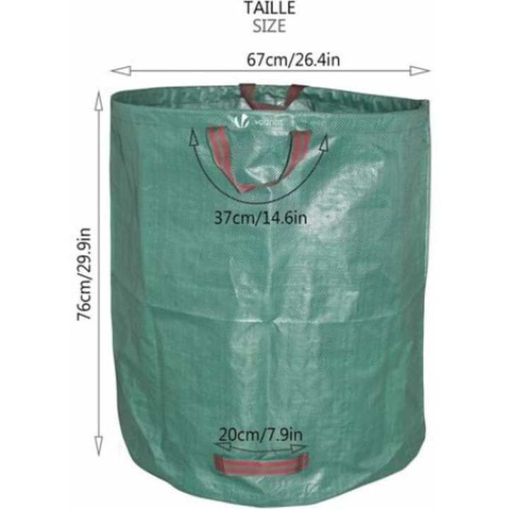 Комплект от 3 торби, за многократна употреба, 272 л, 67x76 см, зелени