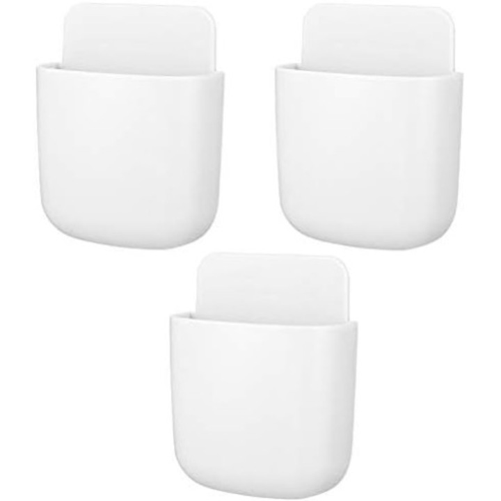 Set 3 suporturi pentru telecomanda, Autoadezive, Alb