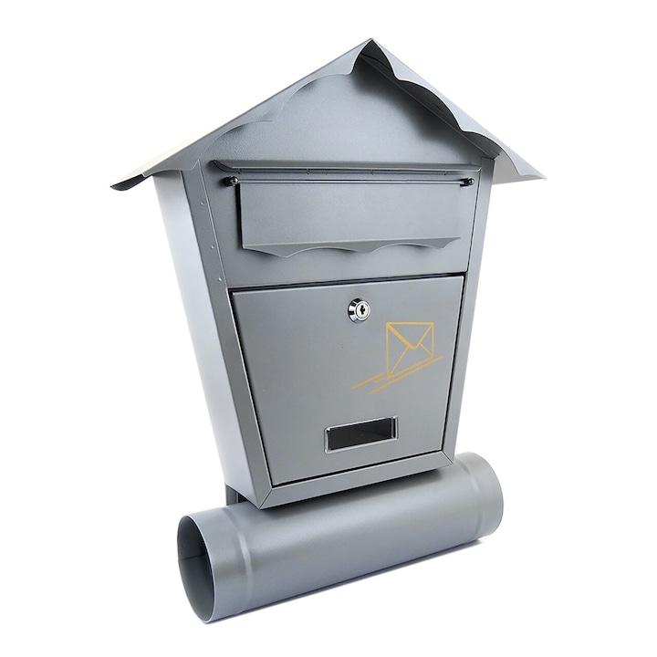 Пощенска кутия, Дамеч, с място за вестник, сива, формат В5, 37х10,5х46 см