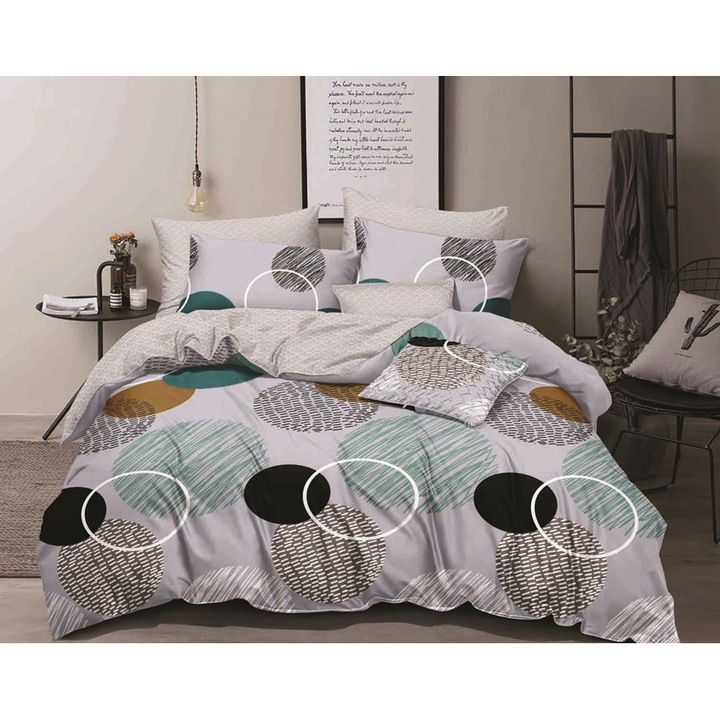 Комплект спално бельо от 6 части, за двойно легло, изработено от фино, Evia Home, Драскотини