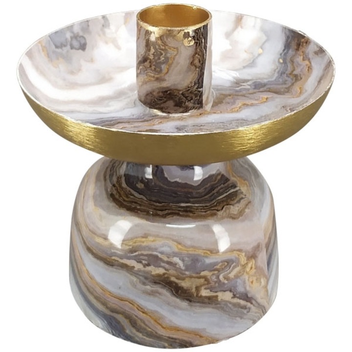 Gyertyatartó, Arany/barna, Fém, 10x10x10 cm