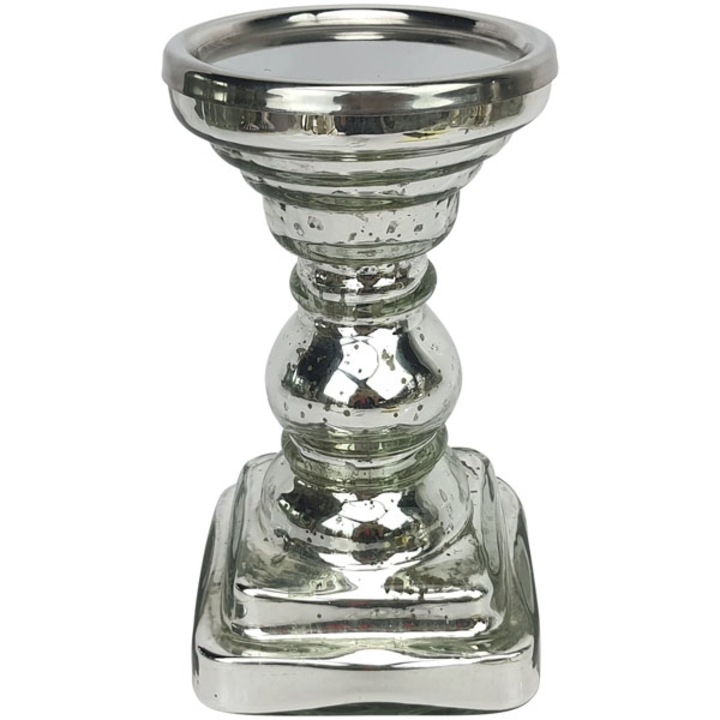 Gyertyatartó, Exner, Üveg, Ezüst, 9x9x16 cm