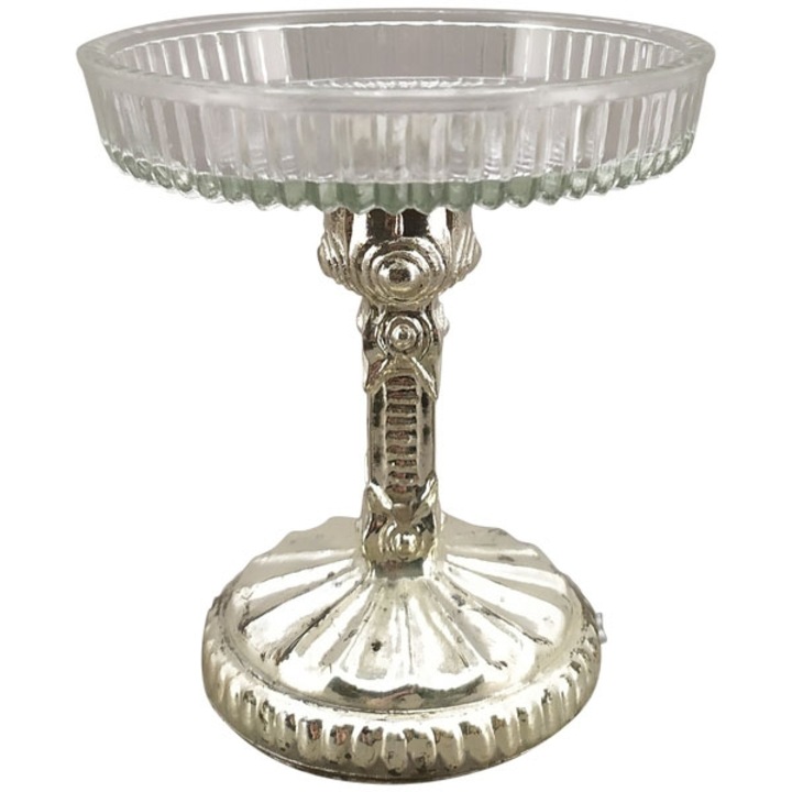 Platou decorativ, Iride, argintiu, sticla, 13x13x13,5cm