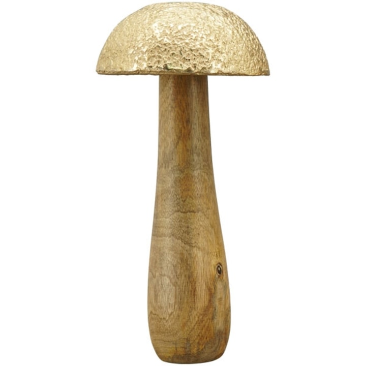 Figurina Ciuperca, Exner, Lemn/Aluminiu, Auriu, 14x14x33 cm