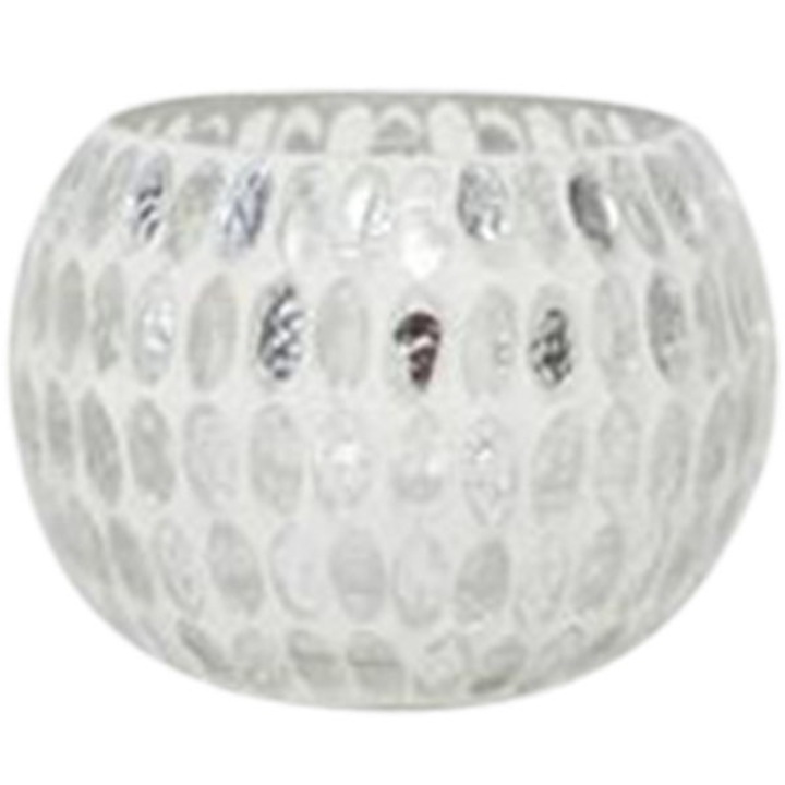 Suport lumanare Vitreous, alb/argintiu, sticla, 8x8x7 cm