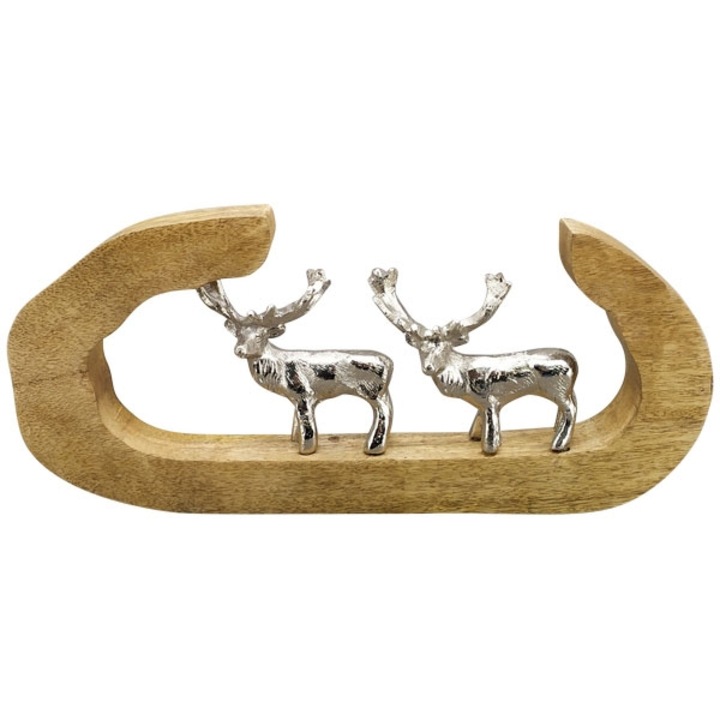 Rénszarvas figura, külső, alumínium/fa, 39x4x18 cm, barna/ezüst