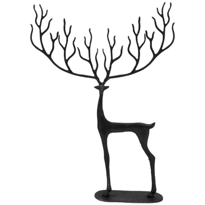 Rénszarvas figura, külső, alumínium, 54 x 10 x 59 cm, fekete