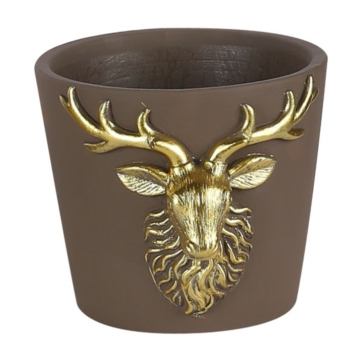 Ghiveci DUR, Exner, braun/gold, ciment, 12,5x11x9,5 cm