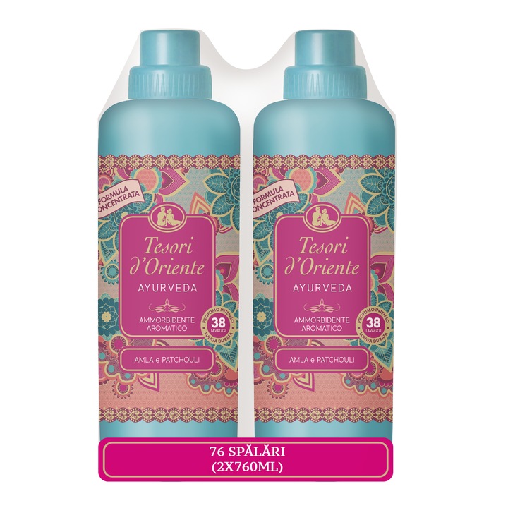 Комплект омекотител Tesori d'Oriente Ayurveda, 2x38 пранета, 2x760 мл
