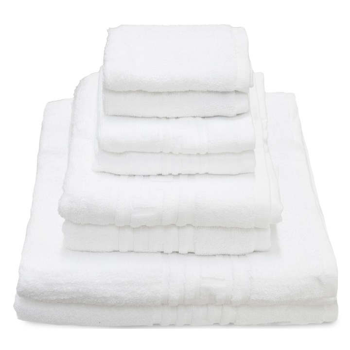Комплект 8 кърпи за баня Greek Hotel Supplier, 2x 30x30 см, 2x 30x50 см, 2x 50x90 см, 2x 70x140 см, Памук 100% 550 гр/м2, Бял