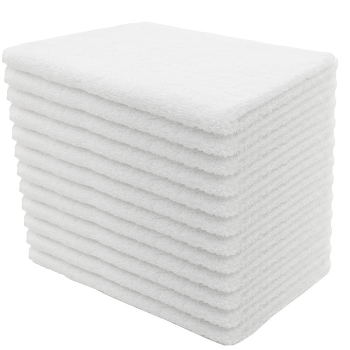 Комплект 12 кърпи Hotel Supplier, 30x50 см, 100% Памук, 680 гр/м2, Бял