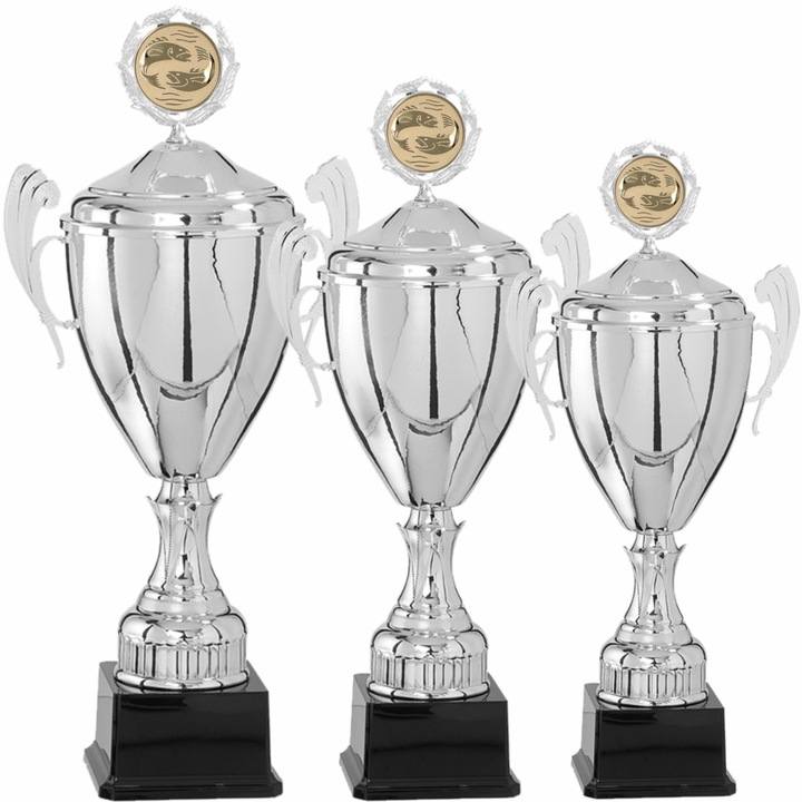 Set 3 Cupe Pescuit cu Capac, Metal, Plastic, Marmura, 58, 53, 50 cm