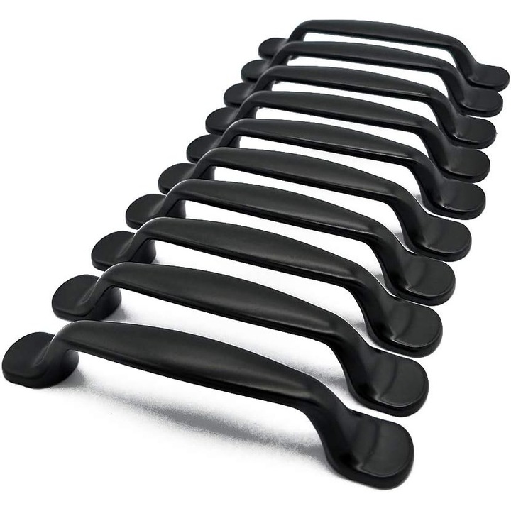 Set 10 manere de mobila, Aliaj de aluminiu, 128 mm, Negru