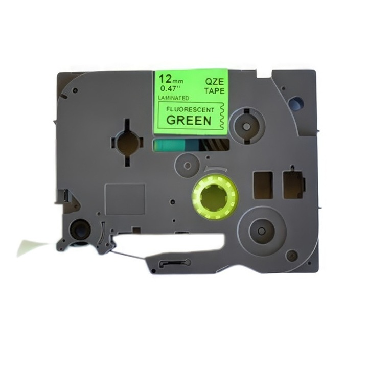 Banda laminata etichete compatibila Brother TZe-D31 12mm negru / verde fluorescent