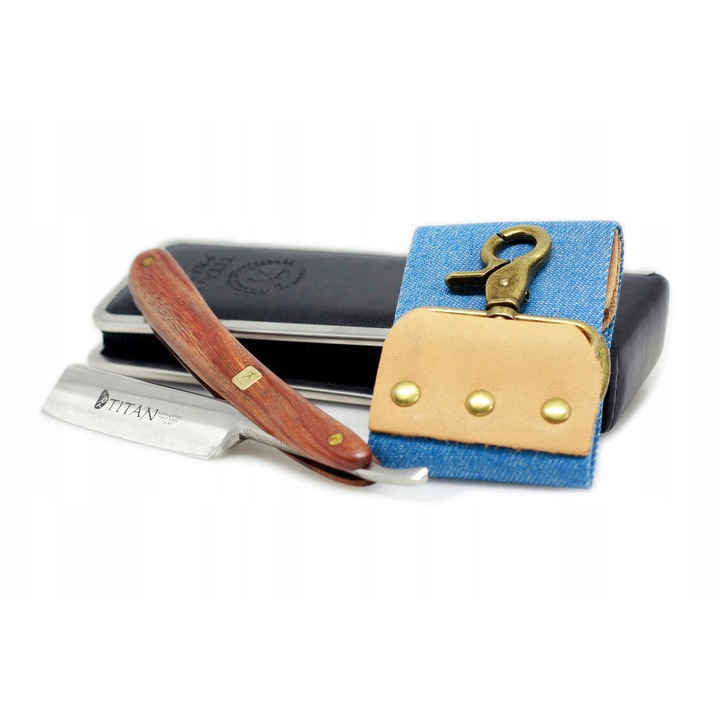 Brici traditional pentru barbierit, Titan, Inox/ Lemn, 24.4 cm, Maro/ Gri