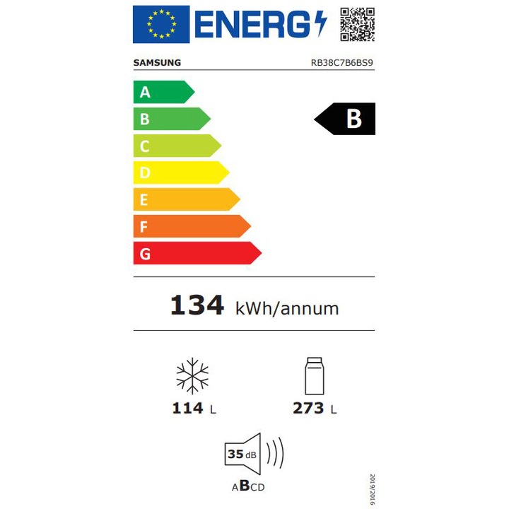 Combina frigorifica la comanda Samsung RB38C7B6BS9/EF, clasa energetica B, 387 L, H 203 cm, WiFi, NoFrost, Inox