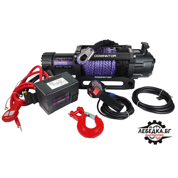 Комплект лебедка DOMINATOR D9500SR,12V, синтетично въже