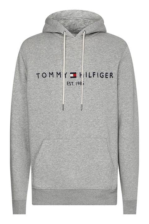 Tommy Hilfiger, Hanorac din amestec de bumbac organic cu broderie logo, Albastru ultramarin/Gri melange