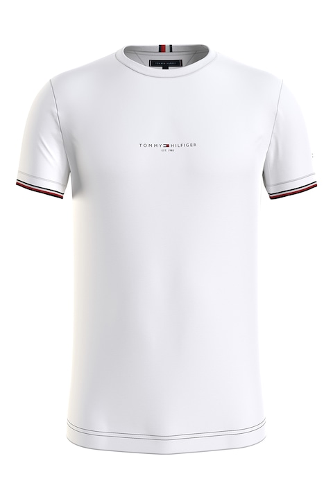 Tommy Hilfiger, Памучна слим тениска с овално деколте, Бял