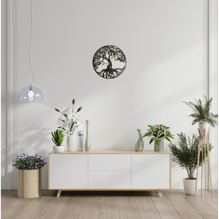 Decoratiune de perete Copacul vietii, rotunda, din lemn, 30 cm