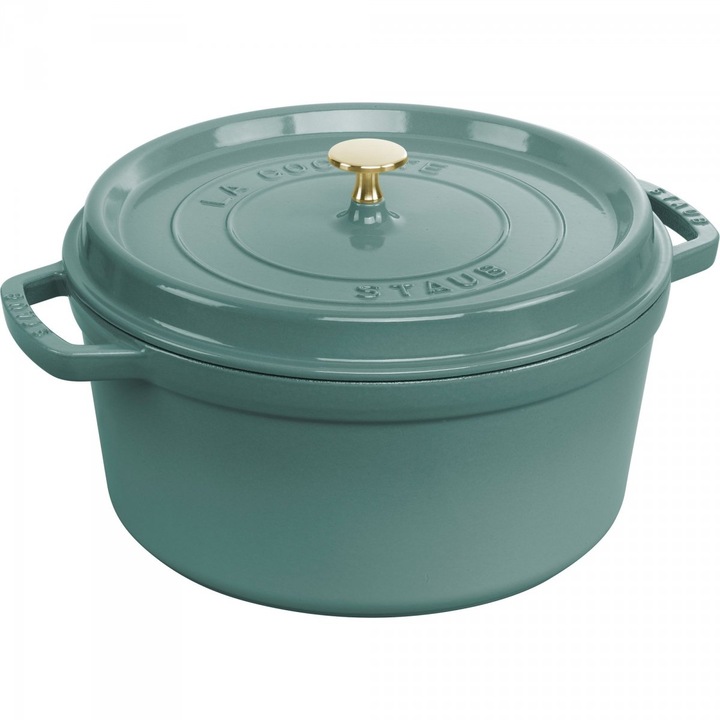 Кръгла тенджера La Cocotte, STAUB, чугун, зелена, 28 см, 6,7 л