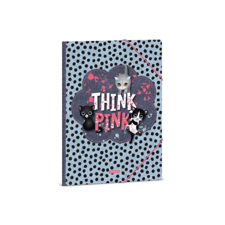 Папка с ластик Ars Una Think-Pink, Формат А4, Твърд картон, Многоцветен