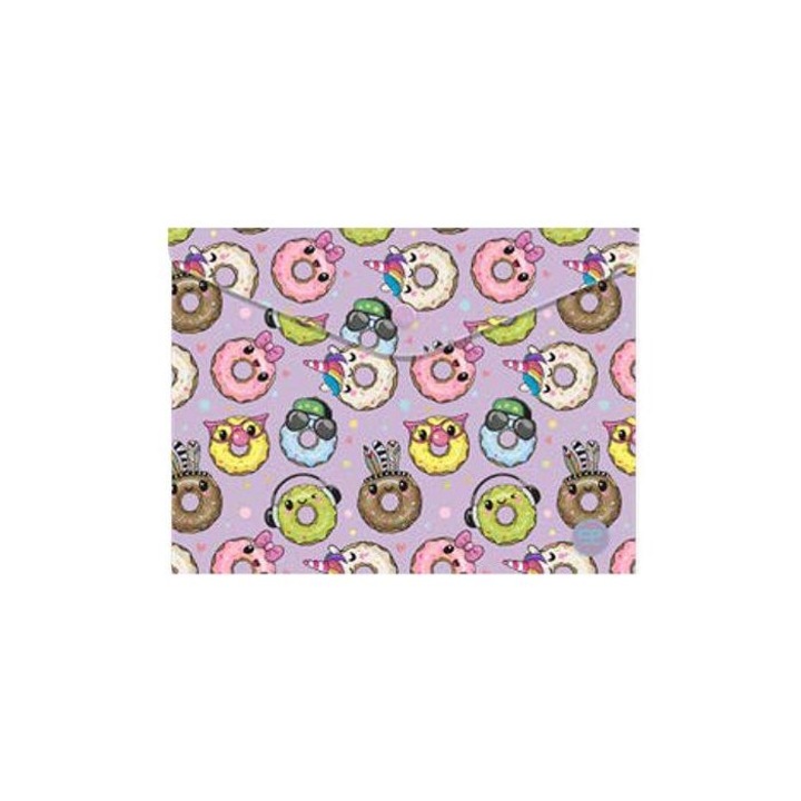 Папка с копче Coolpack Happy Donuts, Формат А4, 33 x 24 x 1, Многоцветен