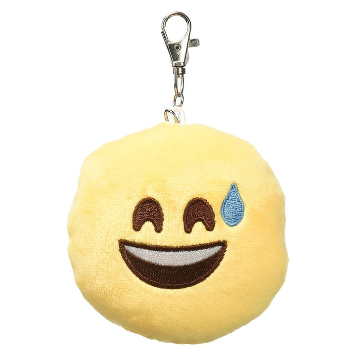 Jucarie de plus Sweat Grinning, Emoticonworld, Breloc, Antistres, 10 cm, Galben
