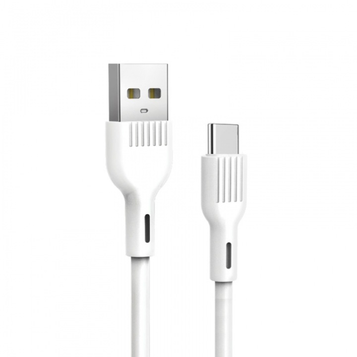 Cablu USB, SkyDolphin, USB-C, 3A, 1m, Alb