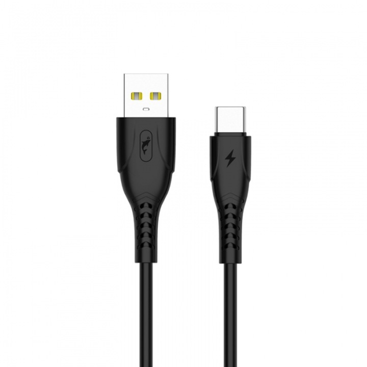 Cablu USB, SkyDolphin, S08T, USB-C, 3.5A, 1m, Negru