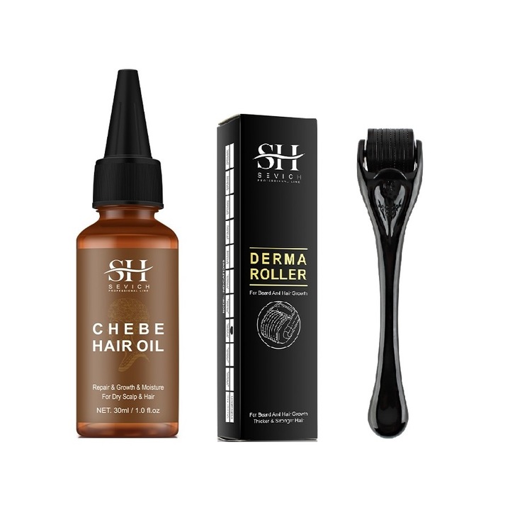 Пакет за растеж на брада и коса, Sevich, Derma-roller, масло CHEBE, 30 мл