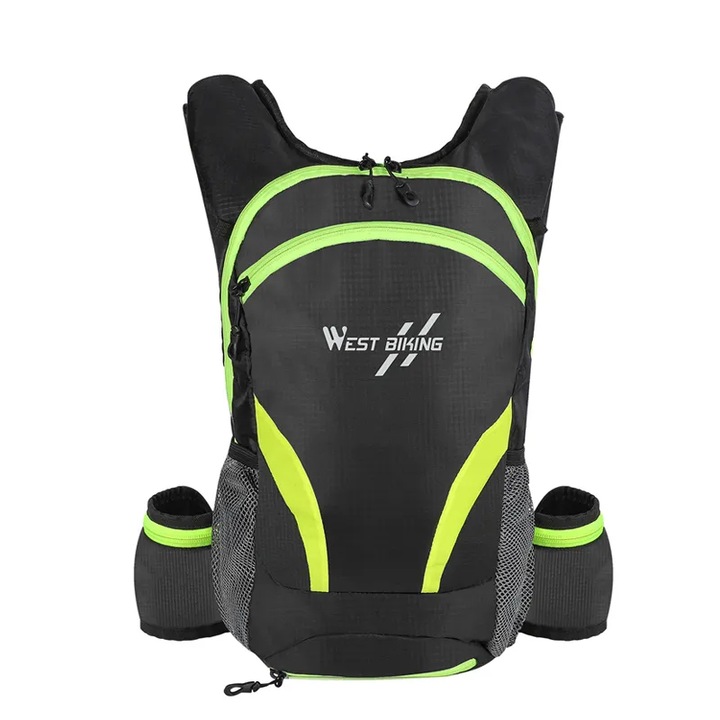 Rucsac bicicleta impermeabil, buzunar sistem hidratare, 15L, pliabil, 42 x 26 x 15 cm, West Biking, negru cu verde