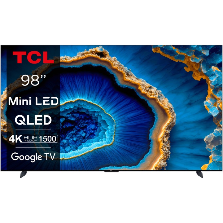Телевизор TCL MiniLed 98C805, 98" (248 см), Smart Google TV, 4K Ultra HD, 100 Hz, Клас G (модел 2023)