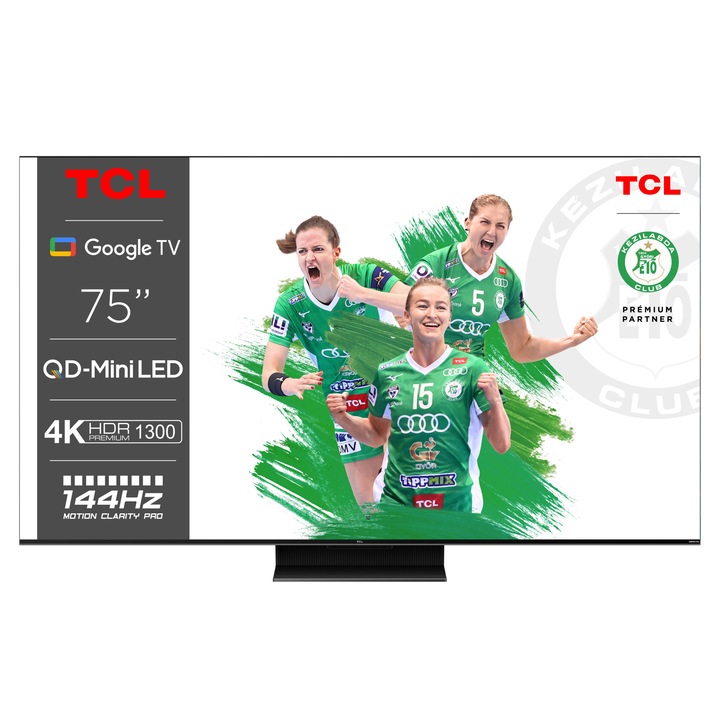TCL MiniLed 75C805 Televízió, 189 cm, Smart Google TV, 4K Ultra HD, 100 Hz, Fekete