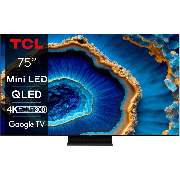Телевизор TCL MiniLed 75C805, 75" (189 см), Smart Google TV, 4K Ultra HD, 100 Hz, Клас G (Модел 2023)