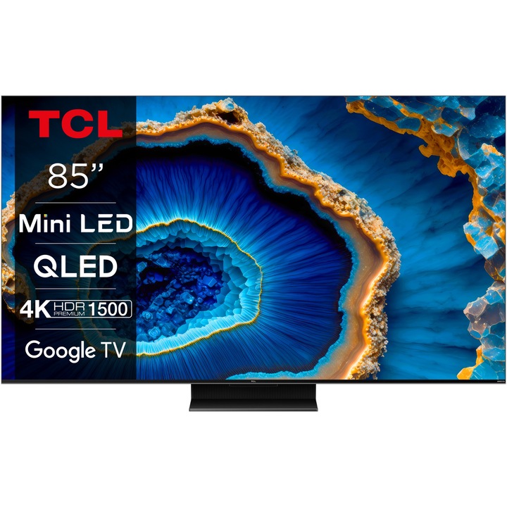 Телевизор TCL MiniLed 85C805, 85" (214 см), Smart Google TV, 4K Ultra HD, 100 Hz, Клас F (Модел 2023)