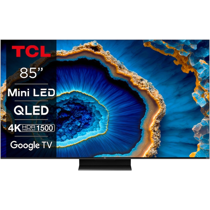 Телевизор TCL MiniLed 85C805, 85" (214 см), Smart Google TV, 4K Ultra HD, 100 Hz, Клас F (Модел 2023)
